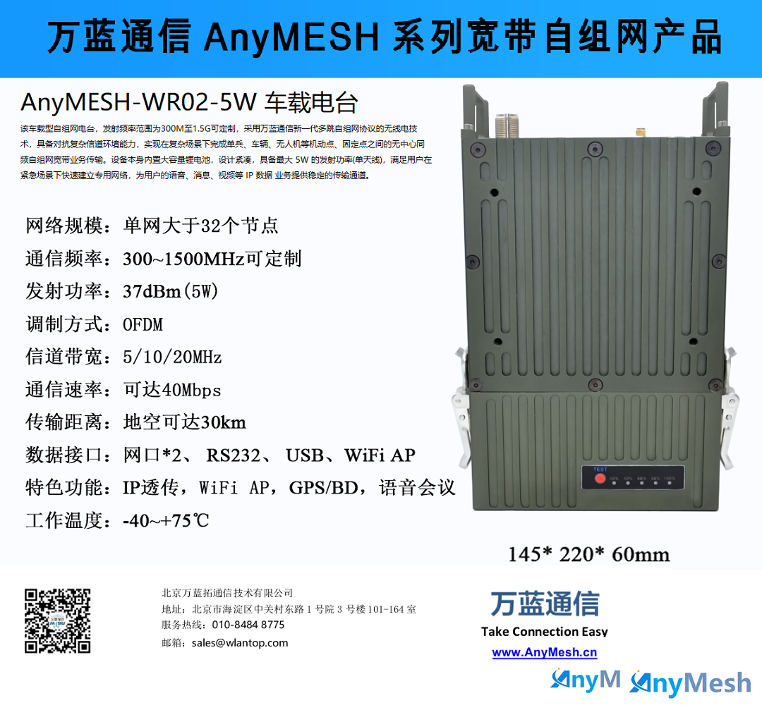 AnyMESH-WR02-5W车载型自组网电台 车载MESH电台基站