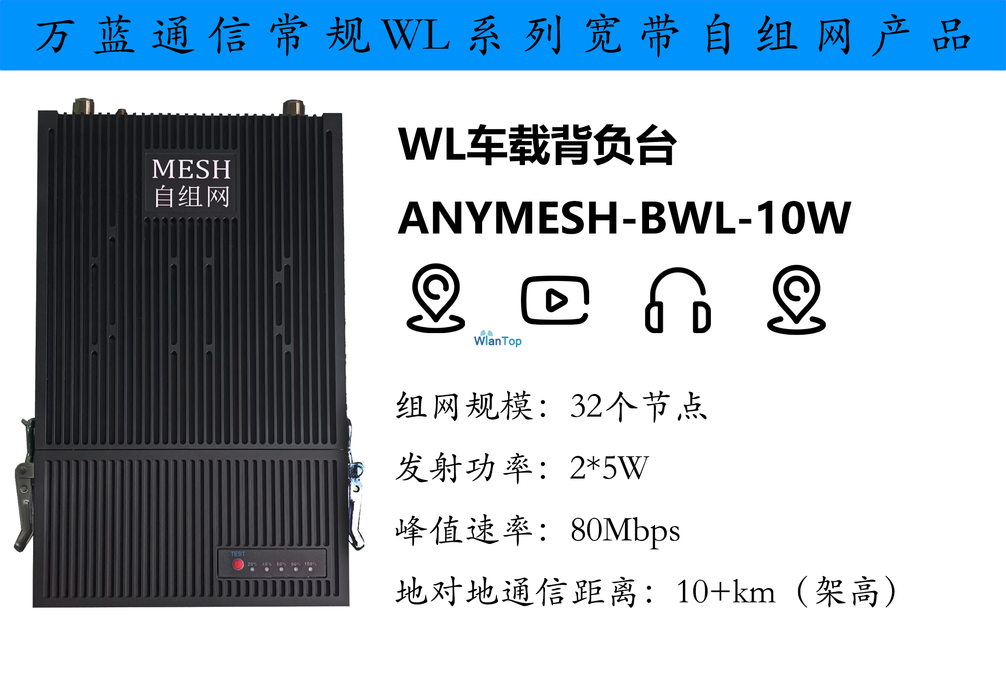 ANYMESH-BWL-10W 大功率车载背负式自组网电台